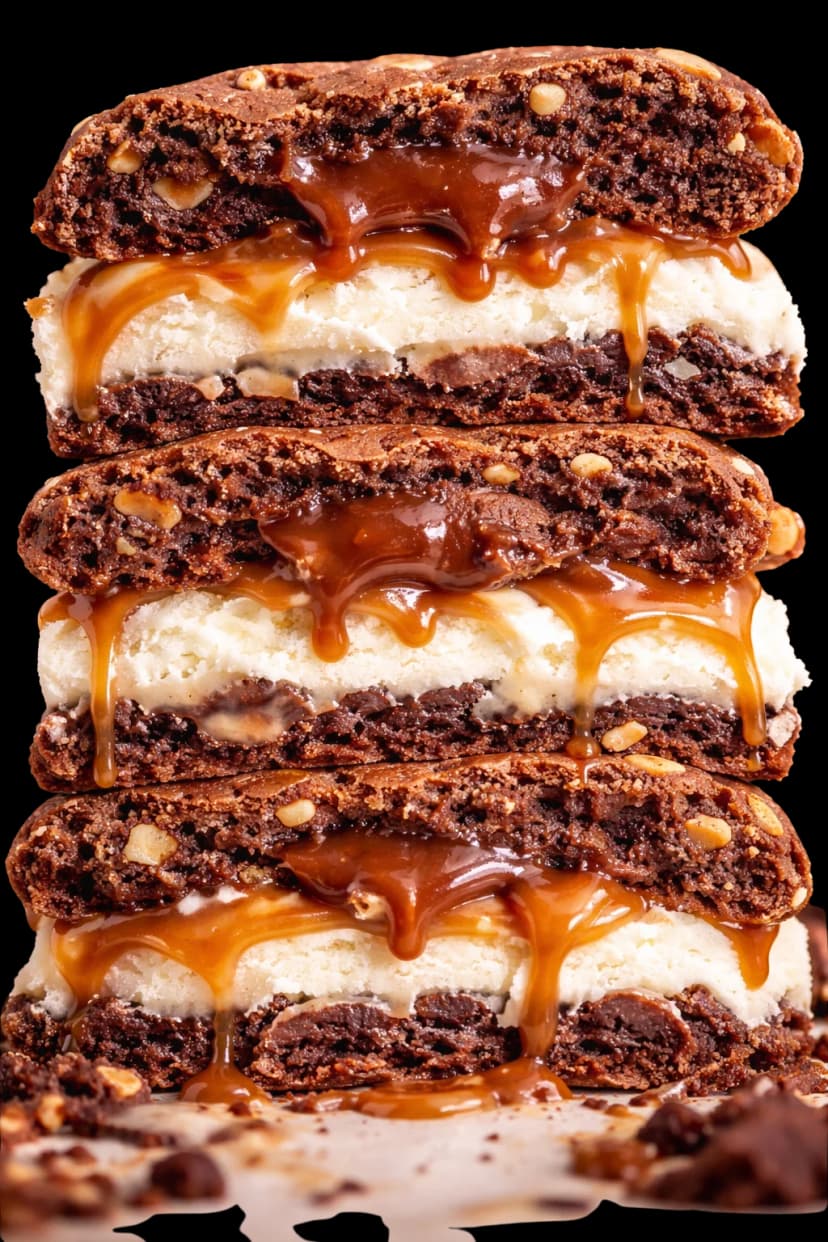 Stack of chocolate cookies with gooey center
